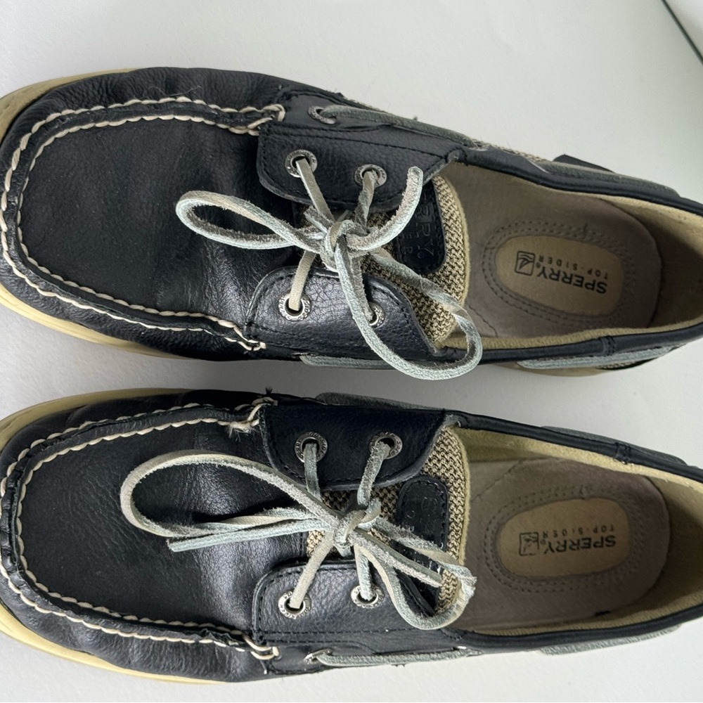 Sperry Top Side Black Leather and Cream Flats. Women’s size 9M - Picture 2 of 5